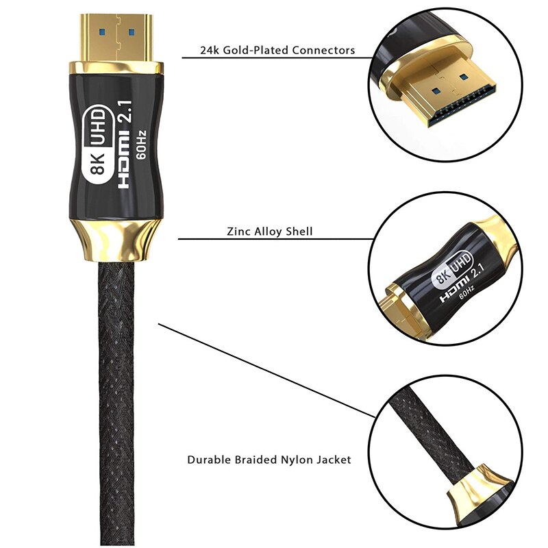 8K @ 60H Hd Hdmi 2.1 Kabel 48Gbps 3D Vision 8K Hdmi Naar Hdmi Adapter Kabel voor Hdtv Box Dvd Projector Computer Ps 3 Ps 4