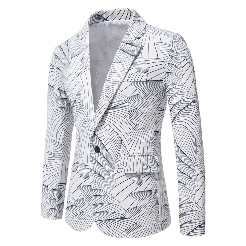 Veste Blazer à la pour hommes, manteau de costume décontracté, imprimé à rayures, à un bouton,