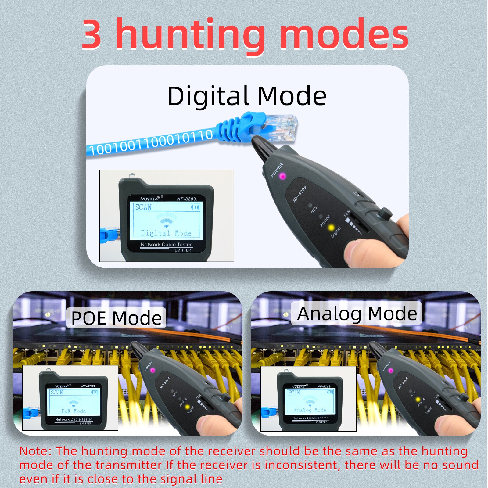 Network Cable Tester NF-8209 LCD Display Measure Length POE Wire Checker Cat5 Cat6 Lan Test Tool Scan Wiremap