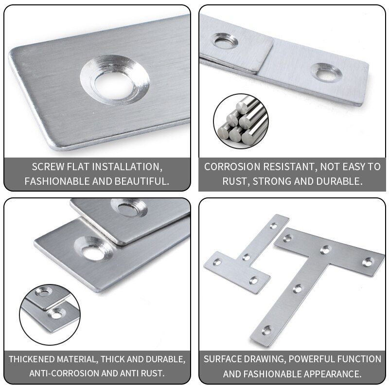 Accolade d'angle en acier inoxydable T Type meubles accolades d'angle de connexion plaque de support d'étagère 10 pièces