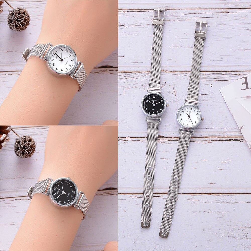 Women sliver small watch steel strap watch