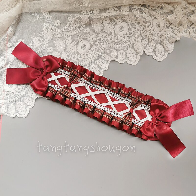 Diadema de pelo de Lolita hecha a mano, tocado de Caperucita Roja, adorno de pelo con lazo de encaje, diadema roja de vino para Cosplay