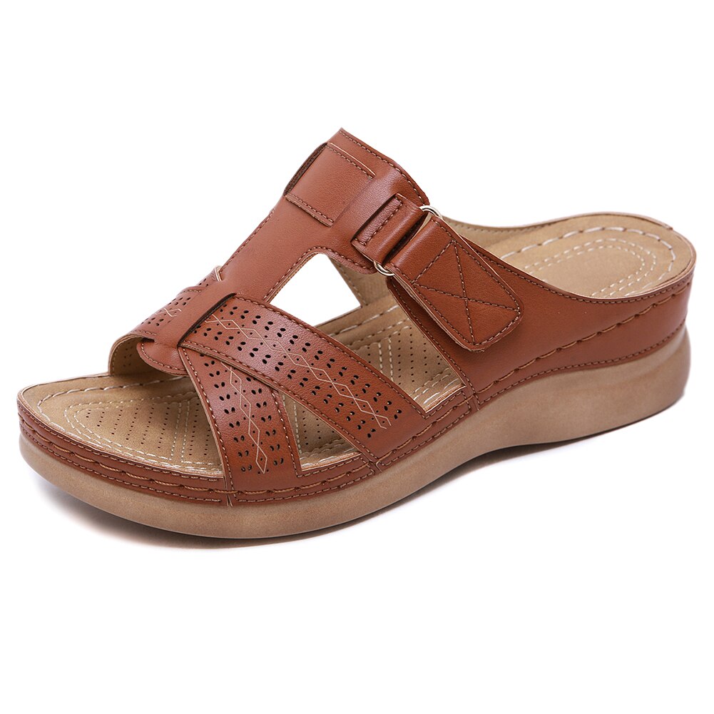 Sandalias de Punta abierta ortopédicas Premium para mujer, antideslizantes, transpirables, Vintage, para verano y venta: Marrón / 42