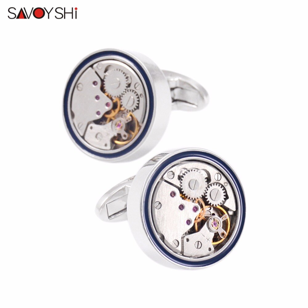 SAVOYSHI Mens Shirt Cufflinks Round Steampunk Watch Movement Business Cufflinks Silver Color Brand Jewelry