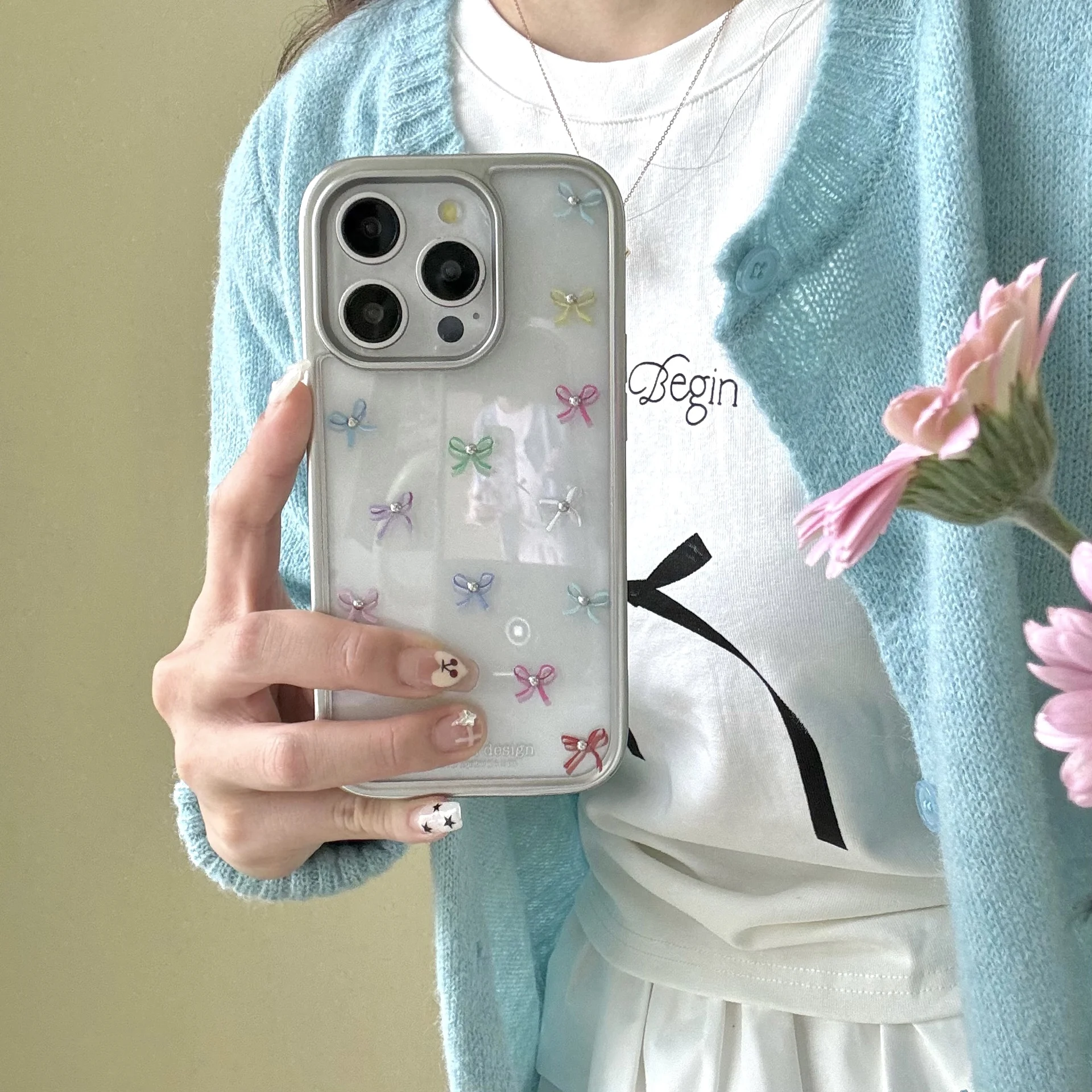 Funda plateada con forma de perla y lazo para IPhone 15, 14, 13, 12 Pro Max, protección IPhone15, bonita funda transparente a prueba de golpes a la , Corea INS