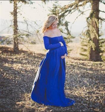 Fotografia vestido de mulher roupas de inverno grávida gravidez vestido de veludo vestidos mujer verano 2017 gestante vestido de maternidad: Azul / XXL as size chart