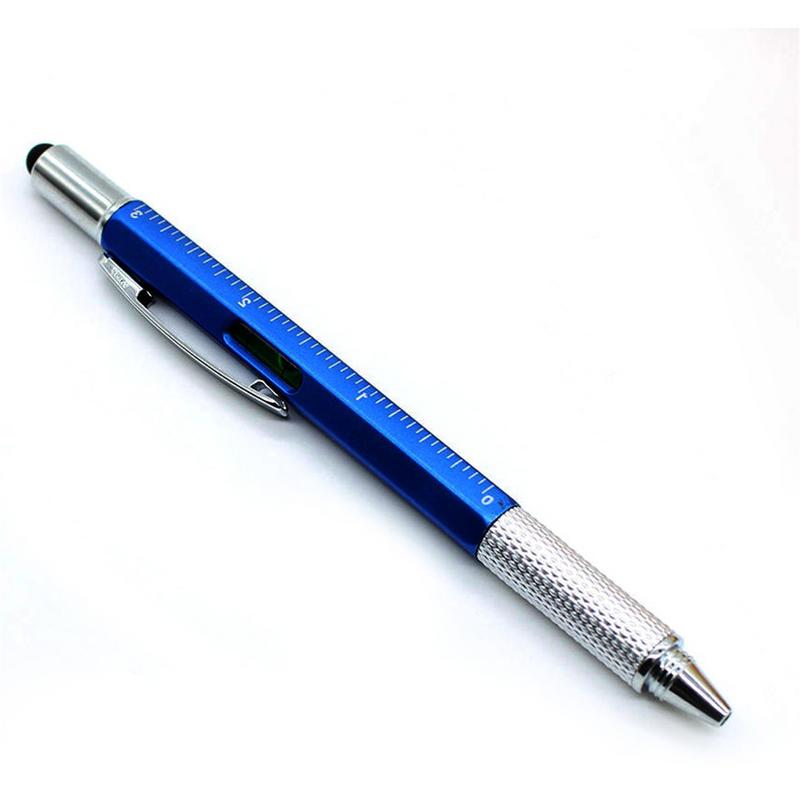 Multifunktionelt værktøj pen bærbar pen skruetrækker berøringsskærm måle lineal: Blå