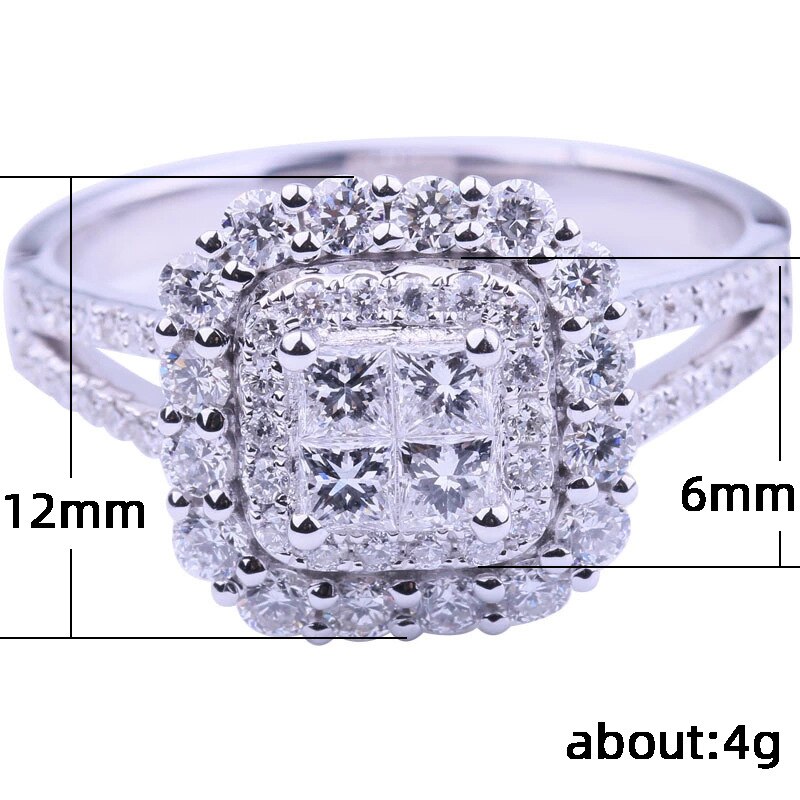 Square Full Rhinestone Ladies Wedding Ring Exquisite Silver Color Inlaid Large Zircon Engagement Ring for Women Jewelry