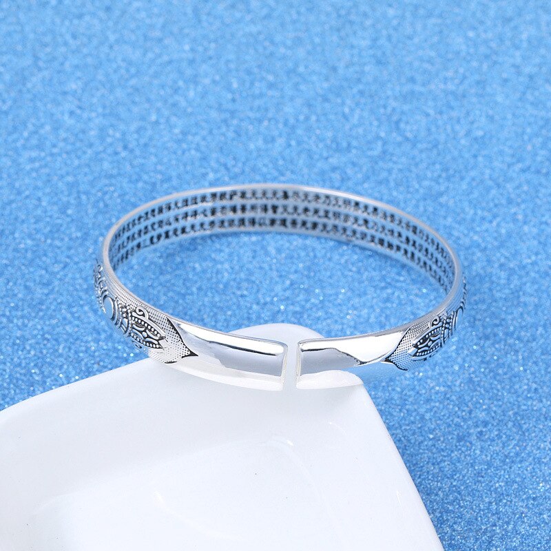 925 Zilveren Boeddhistische Hart Sutra Bangle Glossy Manchet Armband Femme Argent Schrift Armband Chinese Religieuze Sieraden Pulseira