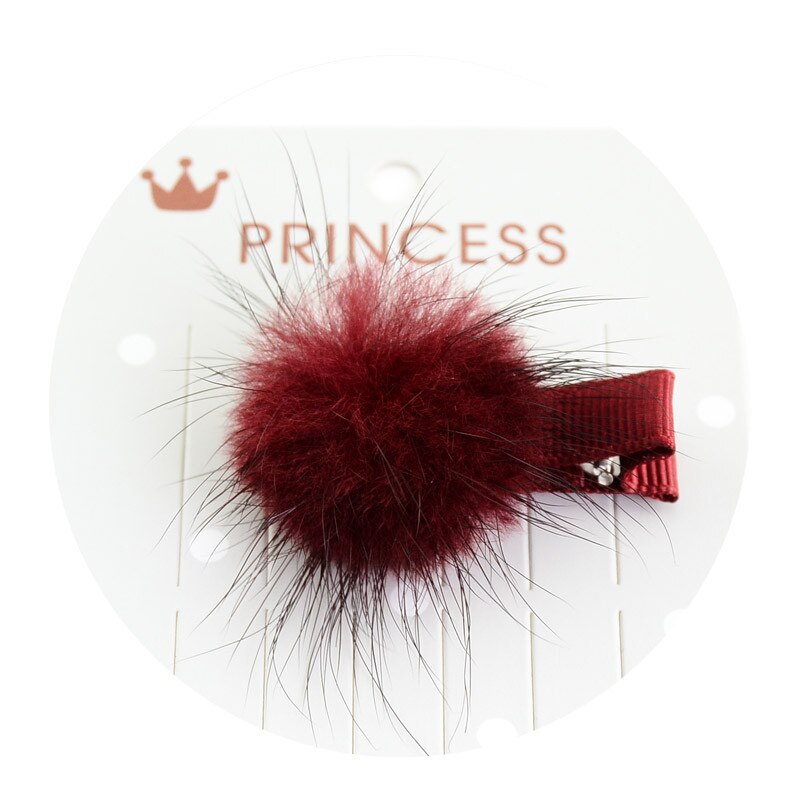 Untamed 12 pcs/lot mini solide fourrure pompon boule filles petite jolie pince à cheveux enfants épingles à cheveux accessoires pour cheveux pompon boule de cheveux clips: 33 vins rouges