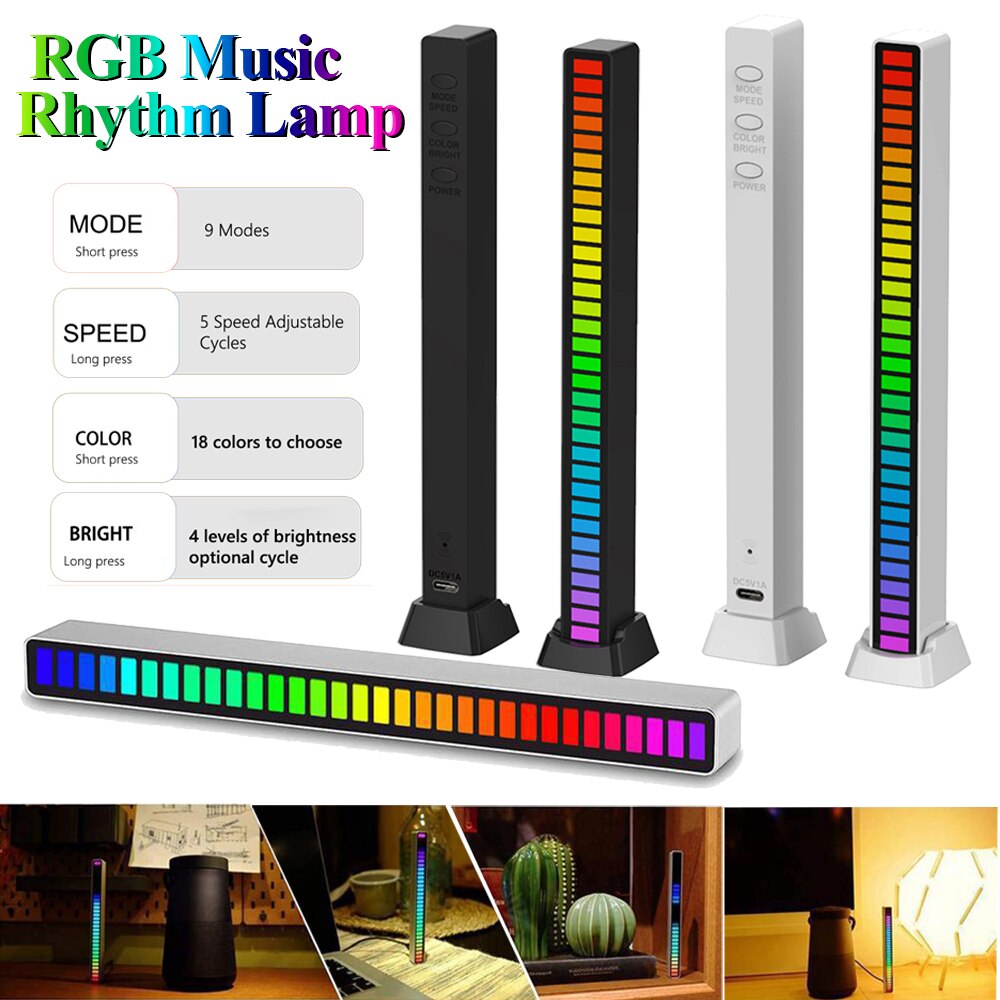 Lydkontrol lys app kontrol stemmeaktiveret pickup rytme lys led rgb farverig musik omgivende lys bar rytme lampe usb