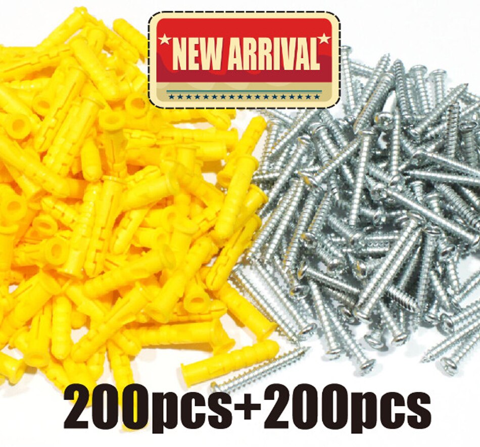 200pcs 6x30mm Drywall Ribbed Plastic Anchors with Screws Kit Plastic Expansion Pipe Wall Plug