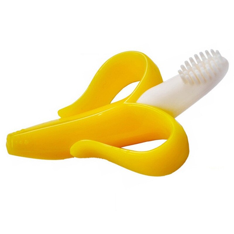 Baby Siliconen Training Tandenborstel Bpa Gratis Banaan Vorm Veilig Waggel Bijtring Chew Speelgoed Tandjes Ring Zuigeling Baby Kauwen: yellow