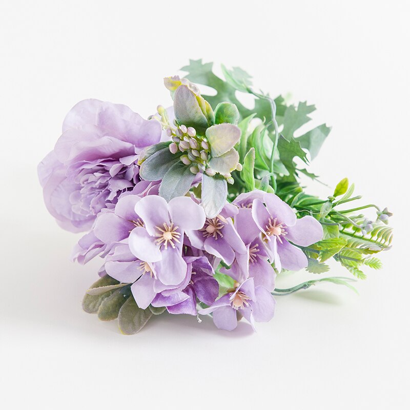 Pæon buket kunstige blomster silke rose juledekorationer til hjemmet diy efterår dekoration stueplante foto rekvisitter bryllup: Lilla