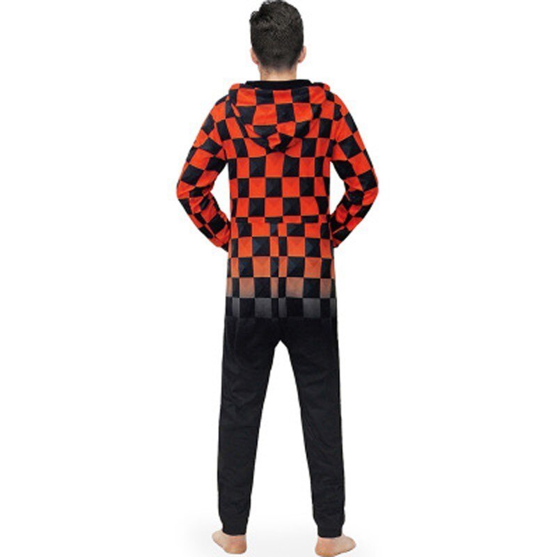 Autumn Winter Men's Jumpsuit Pajamas Romper Funny Black Red Plaid Print Loose Clothes Hoodie