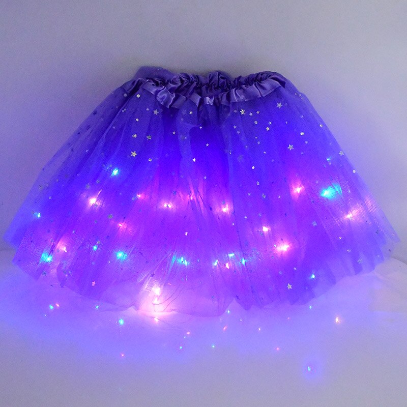 Minifalda con luz LED para niña, tutú brillante, minifalda de Ballet de Estrella Brillante, disfraz luminoso para , boda, de cumpleaños para niños: B03-Purple Skirt