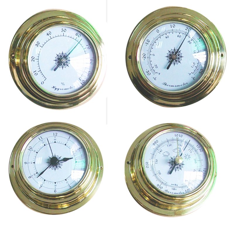 4 tommer 4 stk/sæt termometer hygrometer barometer ure ur kobberskal zirkonium marine til vejrstation