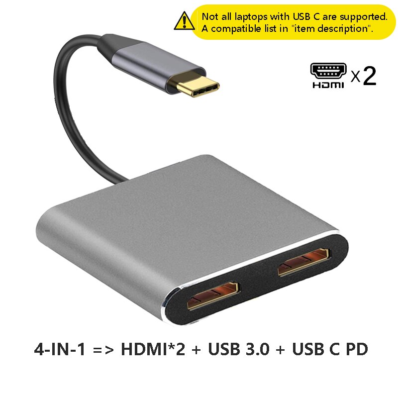 Usb Type C Laptop Docking Station Dual Hdmi-Compatibel Scherm Usb 3.0 Hub Adapter Dock Voor Hp Dell Xps oppervlak Lenovo Thinkpad: Default Title