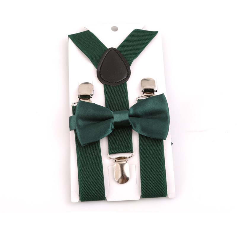 Kids Suspenders With Bowtie Children Bow Tie Set Boys Braces Girls Adjustable Suspenders Baby Wedding Ties Accessories: Dark Green