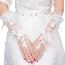 Bridal Kant Floar Handschoenen Trouwjurk Accessoires Eenvoudige Haak Vinger Lange Handschoen Charmante