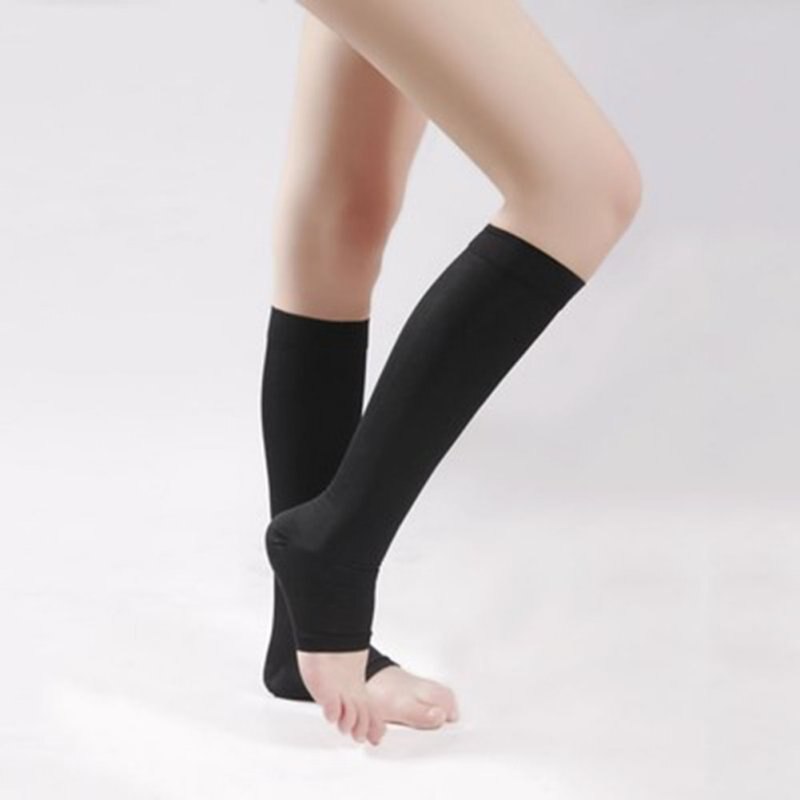 2 Stuks Ademende Compressie Kousen Knie Hoge Open Teen Ondersteuning Kousen 18-21Mm Voor Mannen Vrouwen: B / L/xl