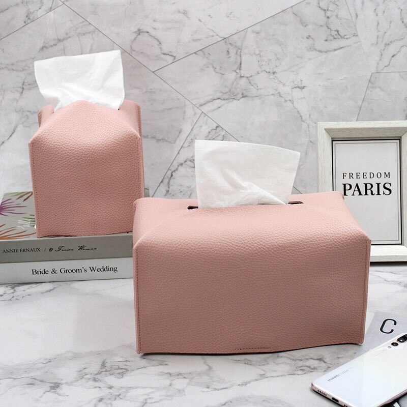 Tissue Box Cover Holder, Square Decoration Pu Leather Facial Tissues Case Roll Paper Dispenser For Bathroom Vanity Countertop