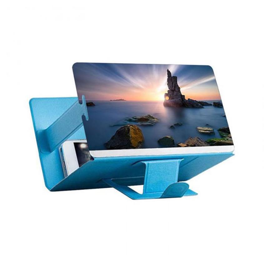 3D Phone Screen Amplifiers HD Video Magnifying Glass Mobile Projector Stand Bracket Folding Phone Desk Holder With Movie Game: Blue