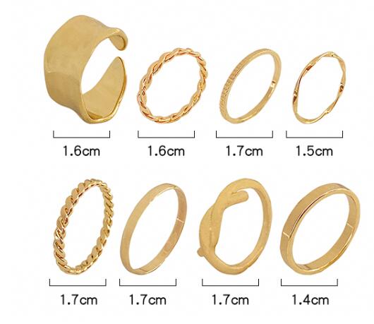 8 Stks/sets Fijnere Ringen Set Voor Vrouwen Metal Hollow Ronde Opening Vrouwen Gesp Joint Staart Vinger Ring Voor Meisje Party huwelijksgeschenken