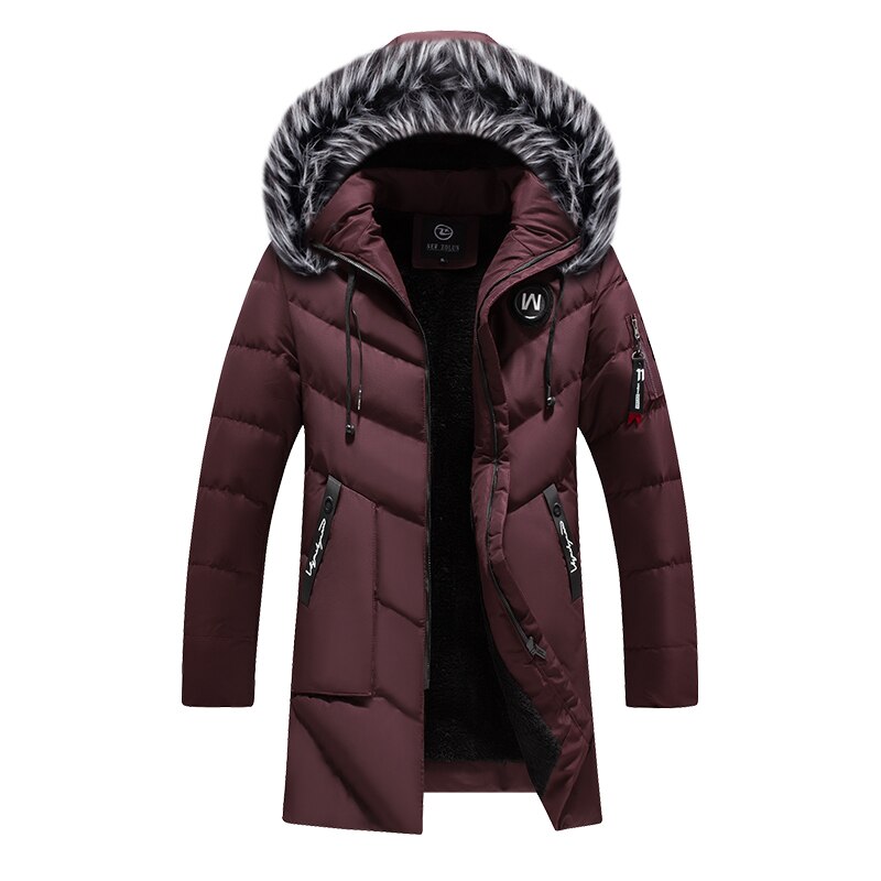 Menn/kvinner lang jakke pels hette vinterfrakk herre varm solid glidelås menn jakke vindsperre klatring yttertøy manteau homme hiver: Hq918 røde / L