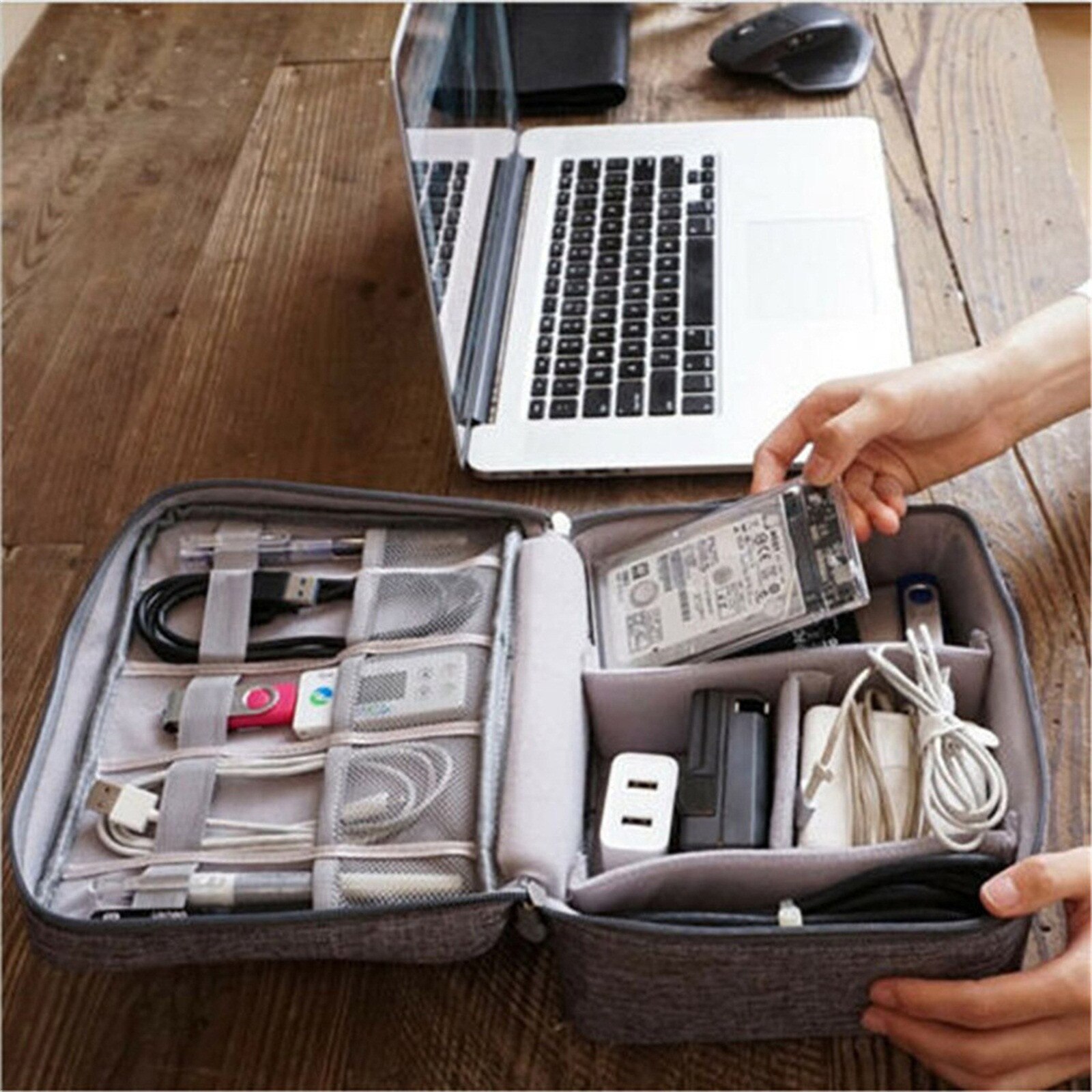 Storage Case Portable Multi-functional Electronic Accessories Case Adjustable hook Cable Organizer Bag Travel USB Charger Case