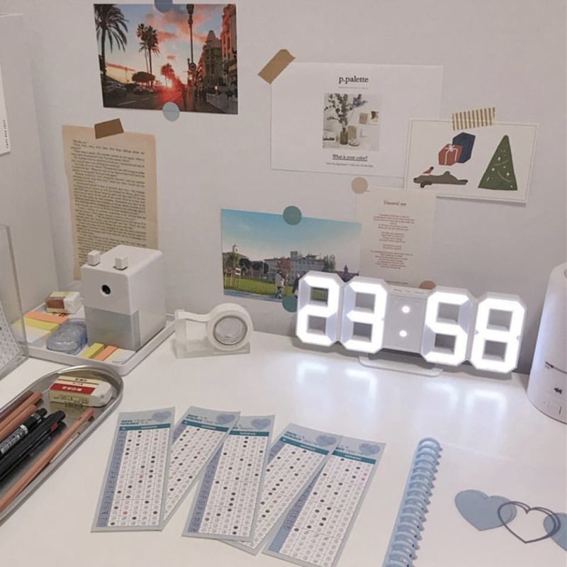Nordic Digital Alarm Clocks Wall Hanging Watch Snooze Function Table Clock Calendar Thermometer Display Office Electronic Watch