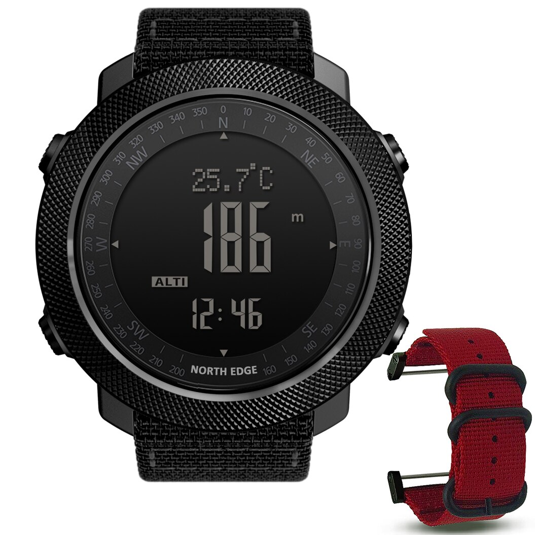 Norden Rand Smart Uhr Männer Sport Wandern Höhenmesser Tachometer Smartwatch Barometer Kompass Fitness Tracker Digitale Wearable: Black Red