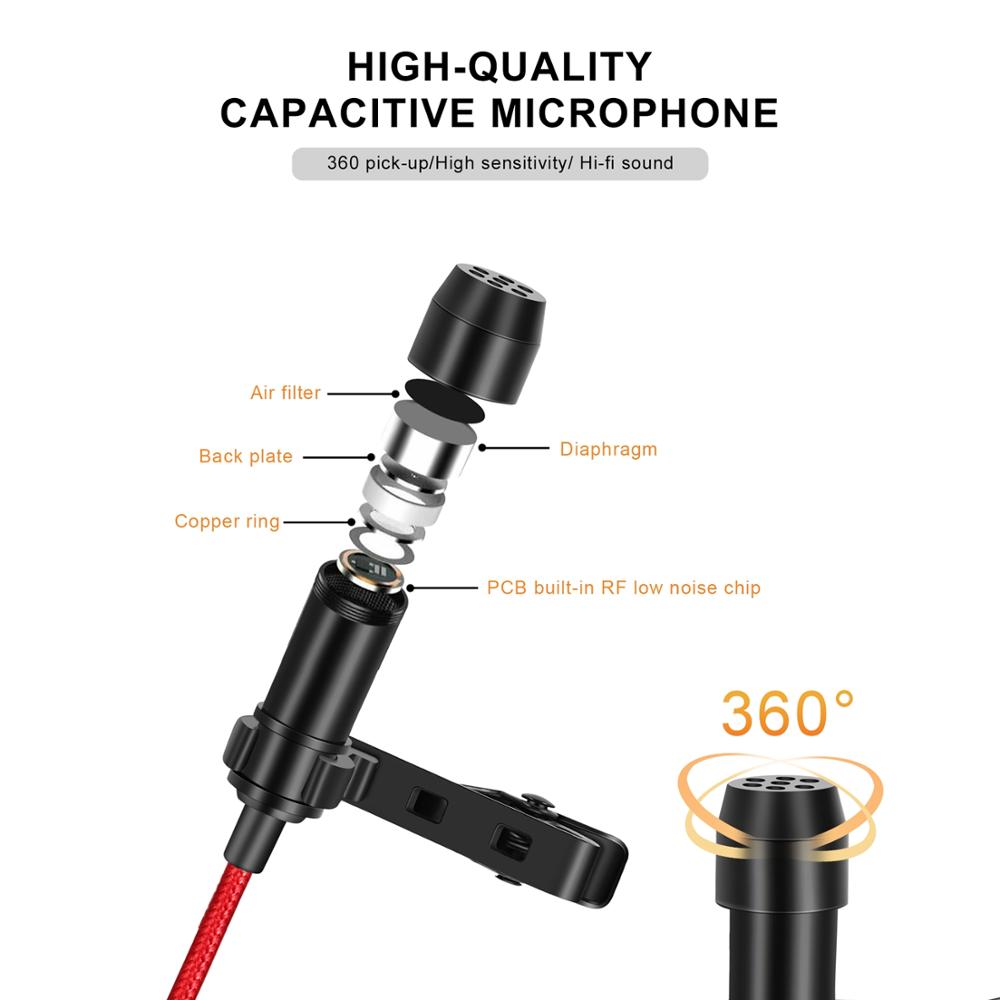 3.5mm Lavalier Microphone Omnidirectional Condenser Microphone with 360°High Sensitivity Condenser Support for Smartphone