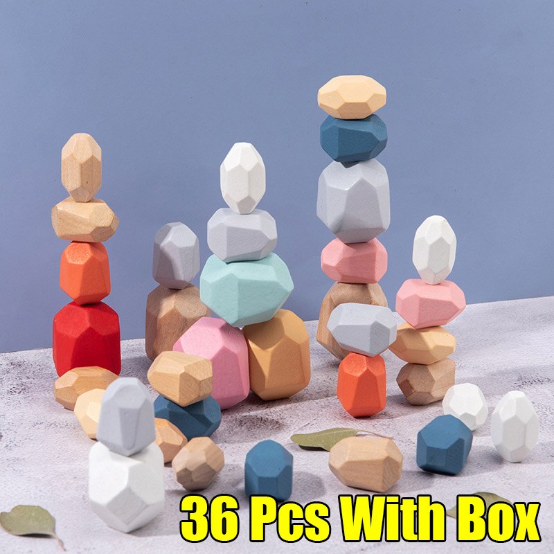 Children's Wooden Colored Stone Jenga Building Block Educational Toy Nordic Style Stacking Game Rainbow Wooden Toy: Chocolate