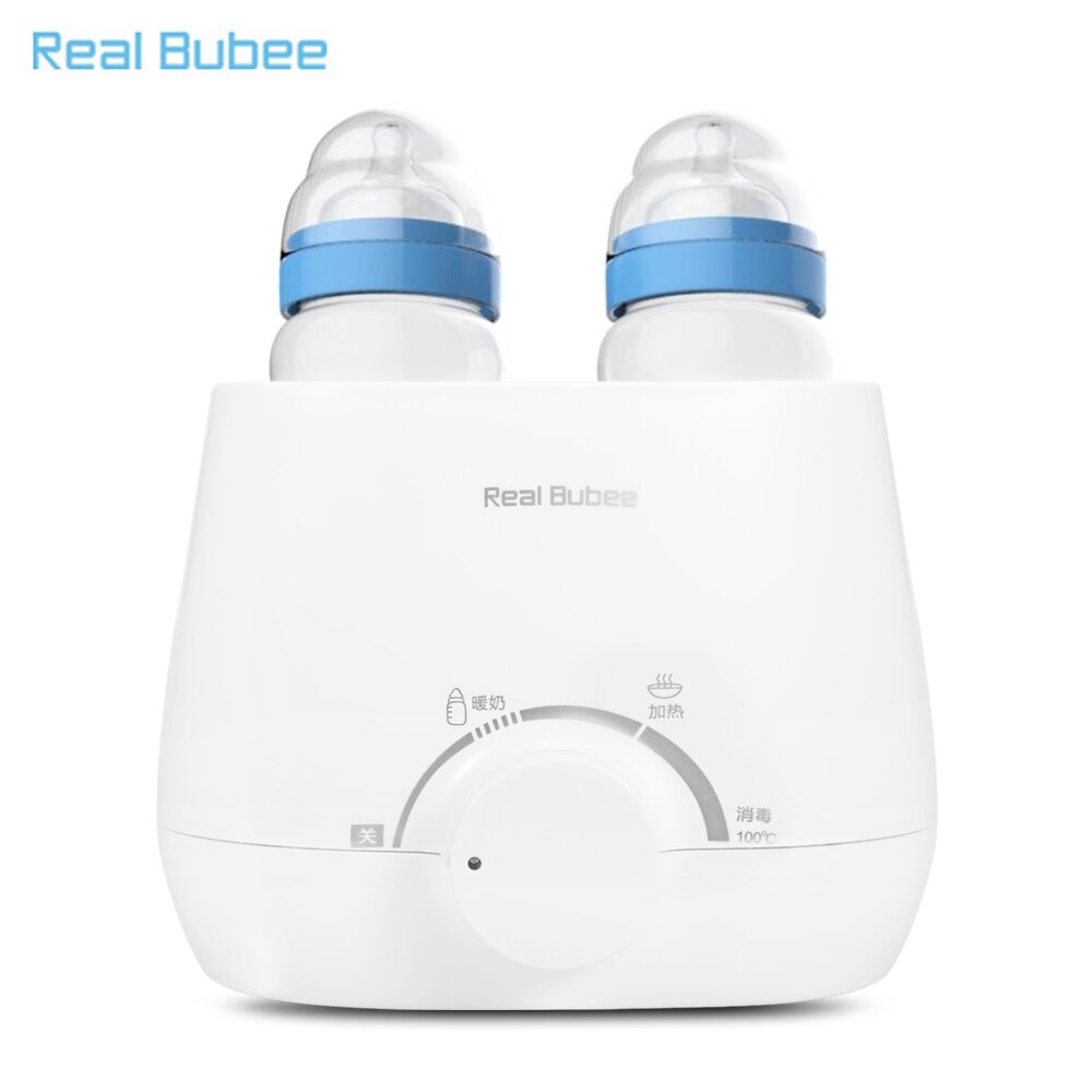 RealBubee 110V Electric Milk Food BPA Free Warmer Baby Feeding Double Bottle Sterilizer with 3 in 1 Function Mother Feeding Tool