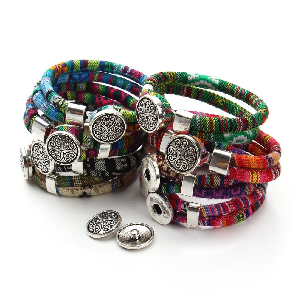 Bohemian Boho Druckknopf Armband für Frauen Multicolor Baumwolle Schnüre Tibetischen Silber Ethnische Charme Blume Armband Pulseras Mujer