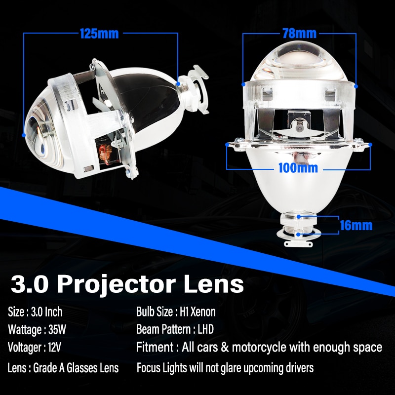 Lentes de faros bi-xenon H4 H7 lente de proyector de Auto 3,0 Metal completo para luces de coche accesorios de modificación de estilismo DIY de automóviles