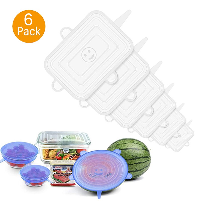 6 PCS Silicone Stretch Lids Universal Silicone Food Wrap Bowl Pot Lid Silicone Cover Pan Cooking Kitchen Accessories: Square 6pcs