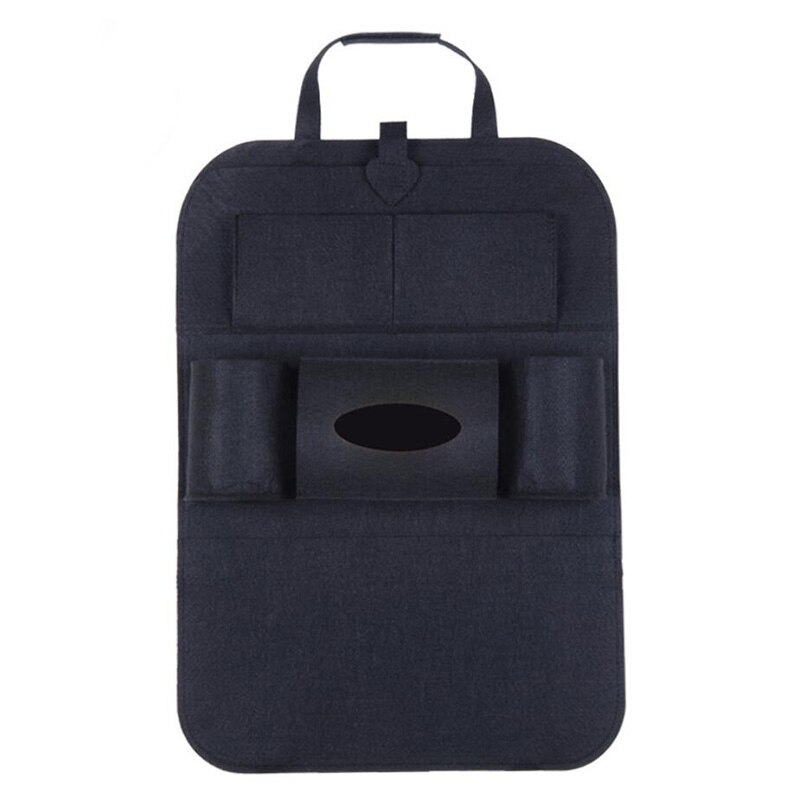1pc Universal Car Back Seat Storage Bag Organizer Trunk Elastic Felt Storage Bag 6 Pockets Organizer Hanging Car Accessories: Black