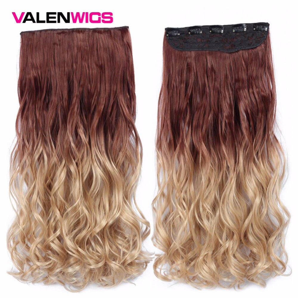 Valenwigs 22 '' lang bølget clip in on one piece syntetisk hair extensions ombre color 5 clips one piece krøllet frisure til kvinder