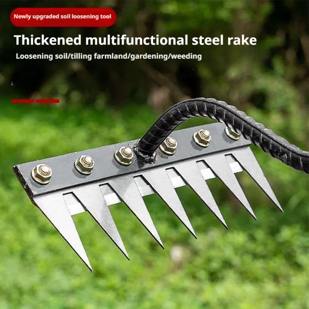 Râteau à main de jardin en acier au carbone, 5/6/7/8 dents, outil agricole, scarificateur de désherbage, herse à ongles agricole, herse en métal, outil de désherbage de jardin