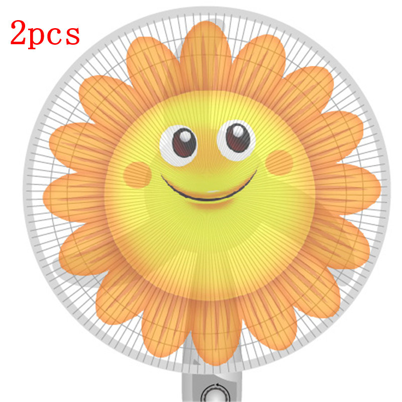 2Pc Staande Ventilator Cover Ronde Cartoon Patroon Sterke Ventilatie Wasbaar Elastische Stof Overlay Mesh Kind Vinger Veiligheid Protector: 1 / 16 Inch