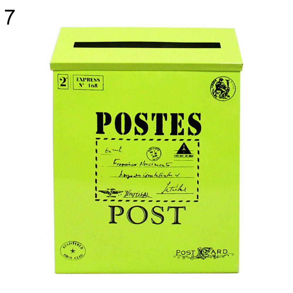 9 colors Post Box Vintage Metal Mail Box Case Wall Hanging Iron Mailbox Mail Postal Letters Newspaper Box Home Decor Oranment: 7