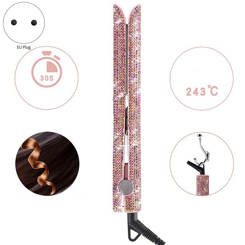 Eas-hair stijltang, handgemaakt, kristal diamant met lcd-scherm, fonkelende strass steentjes, titanium plaatijzer