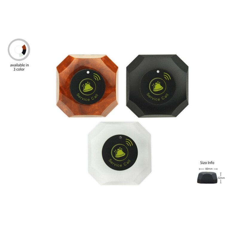 Wireless Pager System 1 Call Buttons Transmitter With Black White Brown For Restaurent Factory Cafe Clinic Bar Service