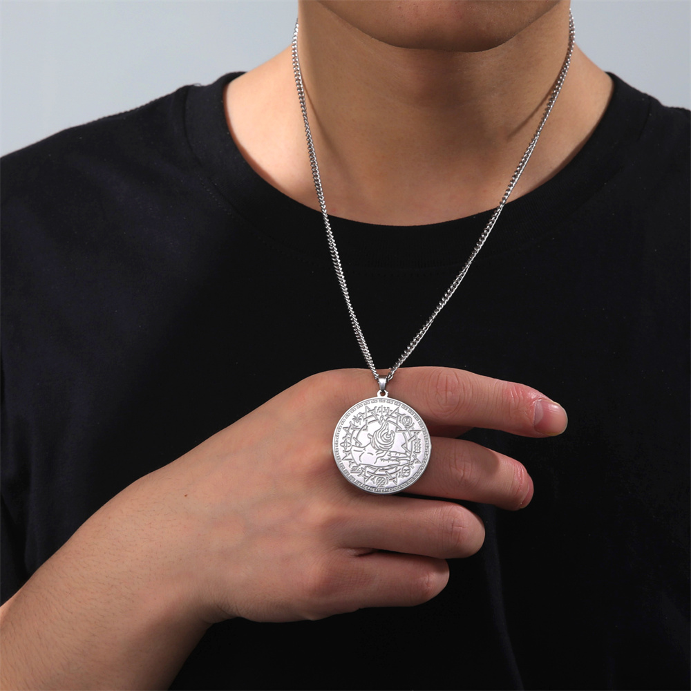 EUEAVAN Magia alchimia fuoco simbolo collana con ciondolo collane con ottogramma geometrico sacro in acciaio inossidabile per gioielli con amuleto da uomo