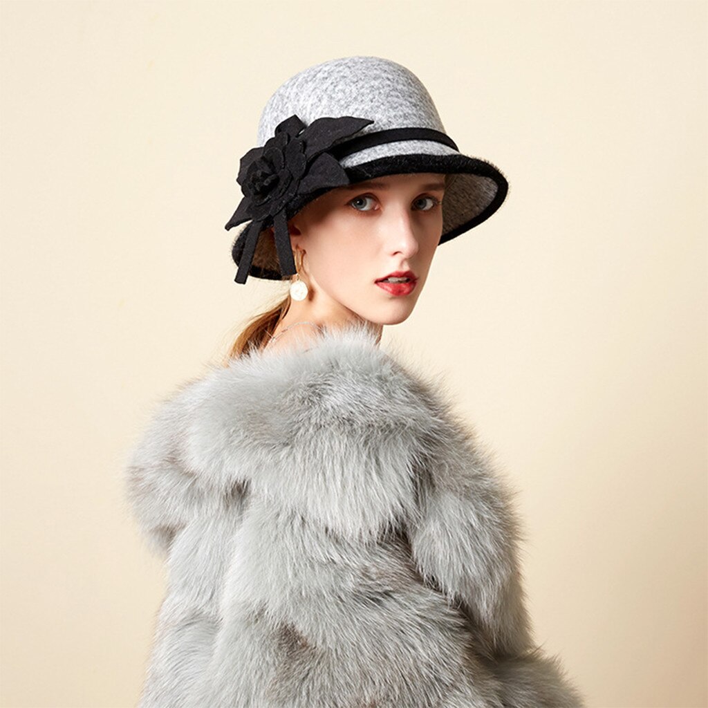 wool Mother Lady Top Grade Banquet Formal Hats Women Winter Pure Wool Felt Bowknow Fedora Hat#p3