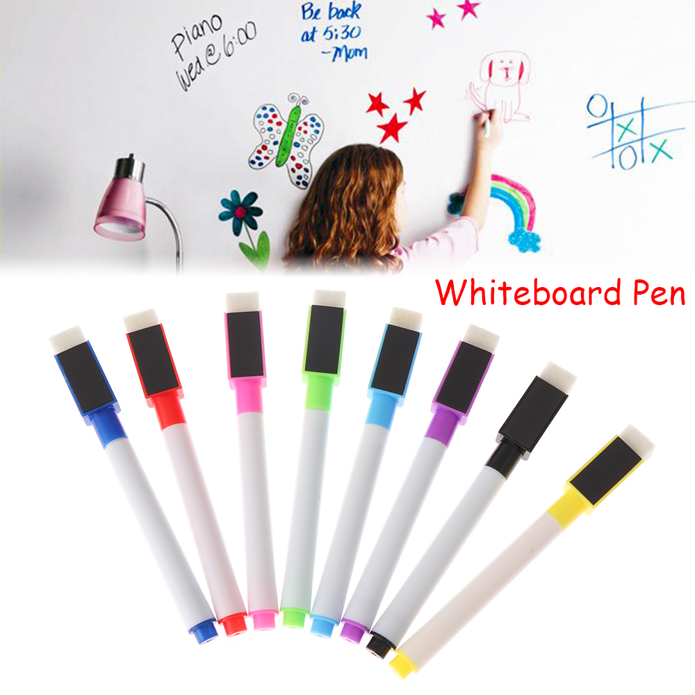 8pc Durable Non-toxic Plastic white board marker pens, dry erase easy whiteboard Markers with Eraser Signature