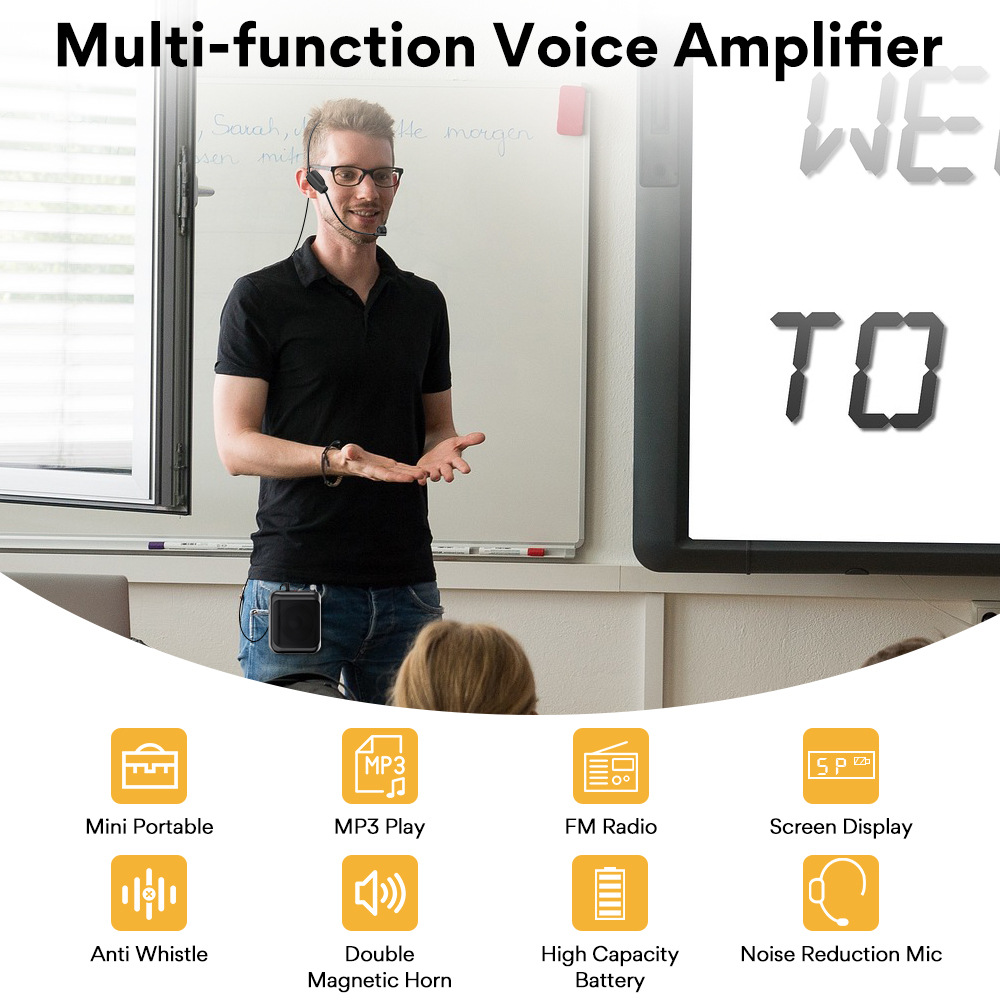 Amplificatore vocale con Radio per insegnante microfono amplificatore pubblicatore guida turistica Mini vita appesa con Mp3 Fm Radio TF Card
