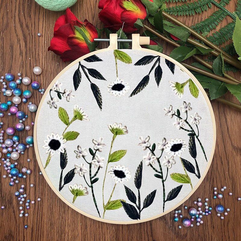 Kit de costura con patrón de plantas hecho a mano, Kit de punto de cruz para principiantes, tejido de bordado hecho a mano, bolsa de Material de hilos
